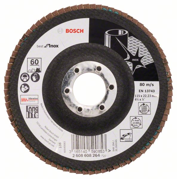 Лепестковый шлифкруг X581 Bosch Best for Inox 115 мм, 22.23, 60 фото