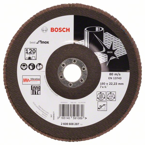 Лепестковый шлифкруг X581 Bosch Best for Inox 180 мм, 22.23, 120 фото