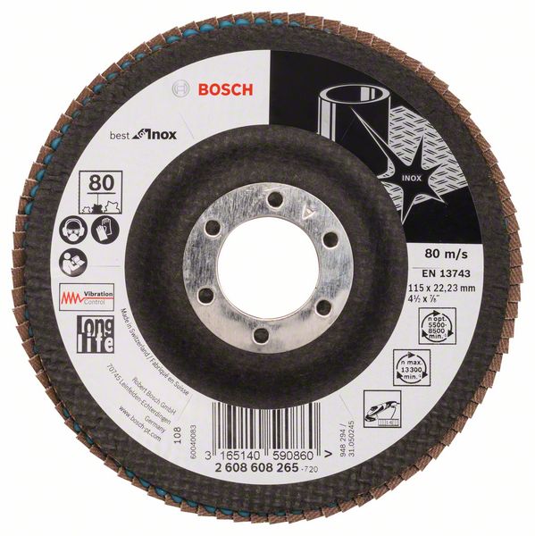 Лепестковый шлифкруг X581 Bosch Best for Inox 115 мм, 22.23, 80 фото
