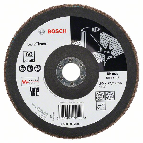 Лепестковый шлифкруг X581 Bosch Best for Inox 180 мм, 22.23, 60 фото