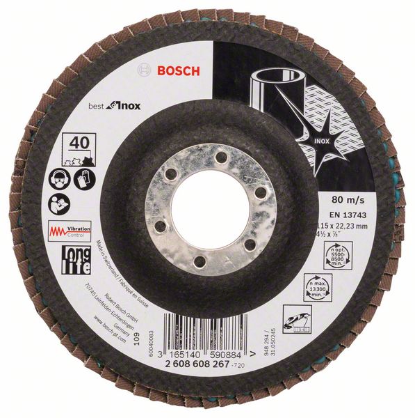 Лепестковый шлифкруг X581 Bosch Best for Inox 115 мм, 22.23, 40 фото