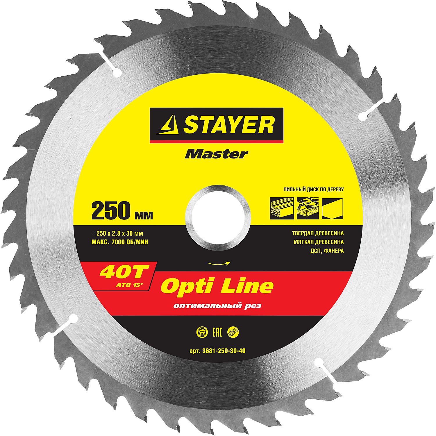 Диск пильный по дереву Stayer Master opti-Line 3681-250-30-40 фото