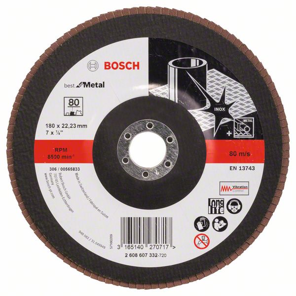 Лепестковый шлифкруг X571 Bosch Best for Metal 180 мм, 22.23 мм, 80 фото