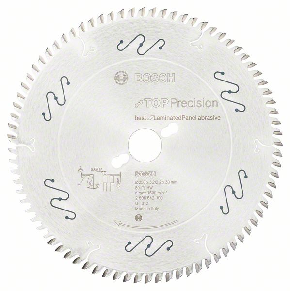Пильный диск Bosch Top Precision Best for Laminated Panel Abrasive 250 x 30 x 3,2 мм, 80 фото