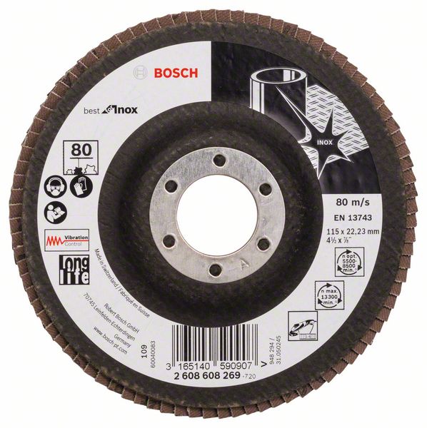 Лепестковый шлифкруг X581 Bosch Best for Inox 115 мм, 22.23, 80 фото
