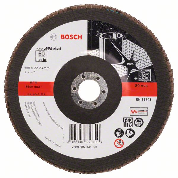 Лепестковый шлифкруг X571 Bosch Best for Metal 180 мм, 22.23 мм, 60 фото