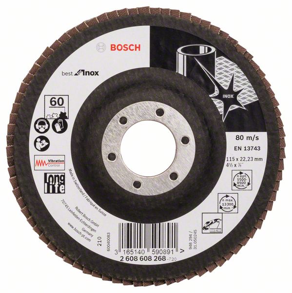 Лепестковый шлифкруг X581 Bosch Best for Inox 115 мм, 22.23, 60 фото