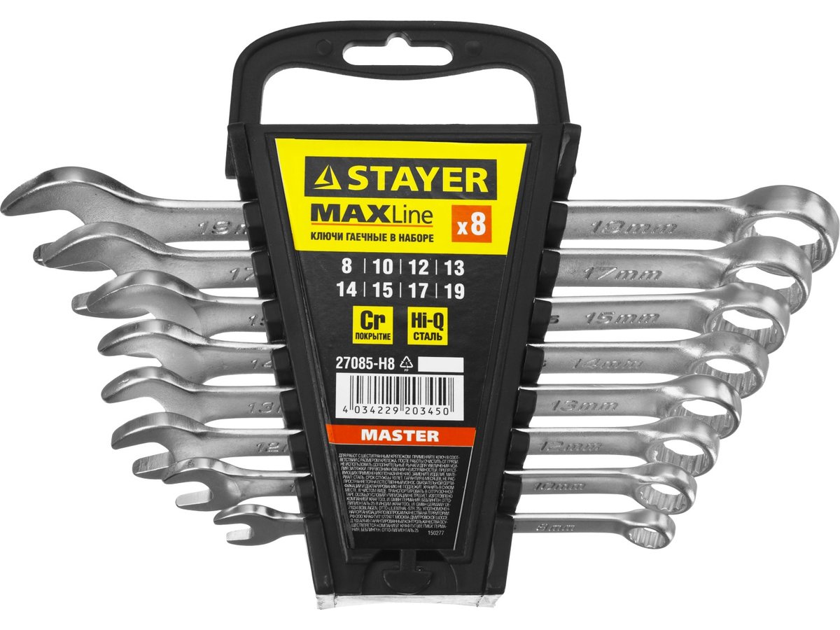 Набор комбинированных ключей 8 предметов 8-19 мм Stayer MASTER 27085-H8 фото