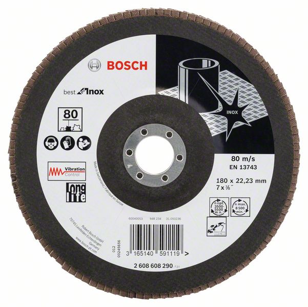 Лепестковый шлифкруг X581 Bosch Best for Inox 180 мм, 22.23, 80 фото