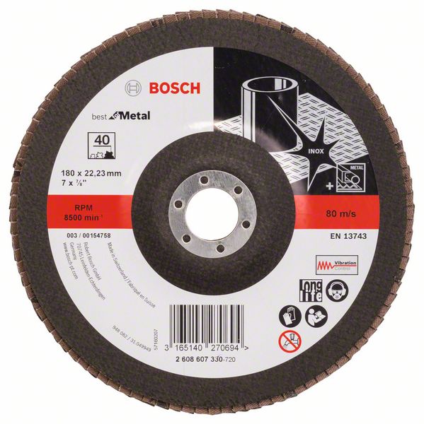 Лепестковый шлифкруг X571 Bosch Best for Metal 180 мм, 22.23 мм, 40 фото