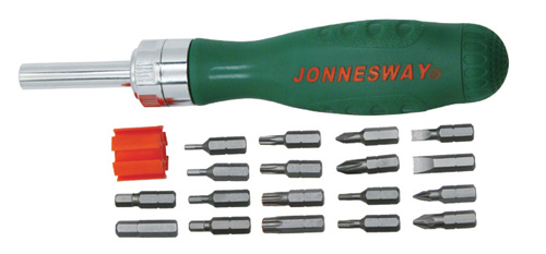 Отверточная рукоятка трещоточная с набором бит 19 предметов Jonnesway DR0119S фото