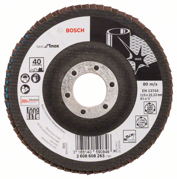 Лепестковый шлифкруг X581 Bosch Best for Inox 115 мм, 22.23, 40 фото