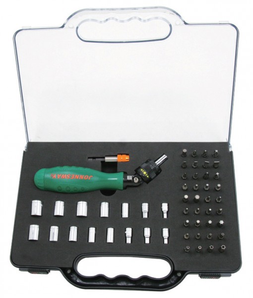 Отверточная рукоятка трещоточная c гибкой головкой и насадками 53 предмета Jonnesway DR0253S фото