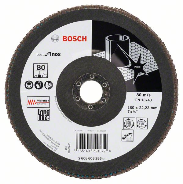 Лепестковый шлифкруг X581 Bosch Best for Inox 180 мм, 22.23, 80 фото