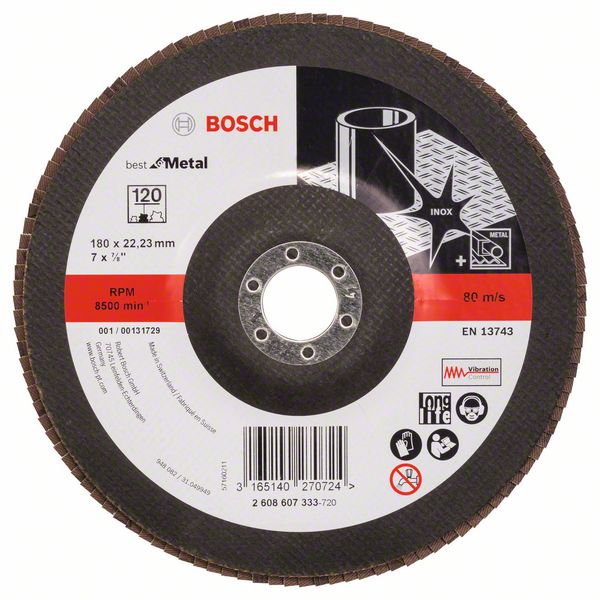 Лепестковый шлифкруг X571 Bosch Best for Metal 180 мм, 22.23 мм, 120 фото