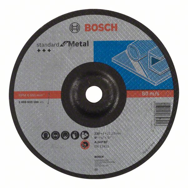 Обдирочный круг выпуклый Bosch Standard for Metal A 24 P BF, 230 мм, 22,23 мм, 6,0 мм фото