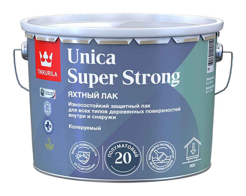 Лак яхтный алкидно-уретановый UNICA SUPER STRONG EP полуматовый 9л Tikkurila 034916 фото