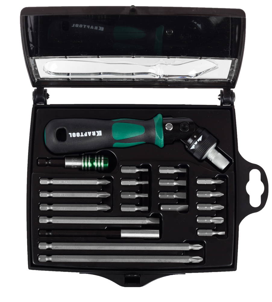 Отвертка реверсивно-рычажная с битами и головками 22 предмета Kraftool EXPERT 25555-H22 фото