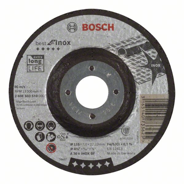 Обдирочный круг выпуклый Bosch Best for Inox A 30 V INOX BF, 115 мм, 7,0 мм фото