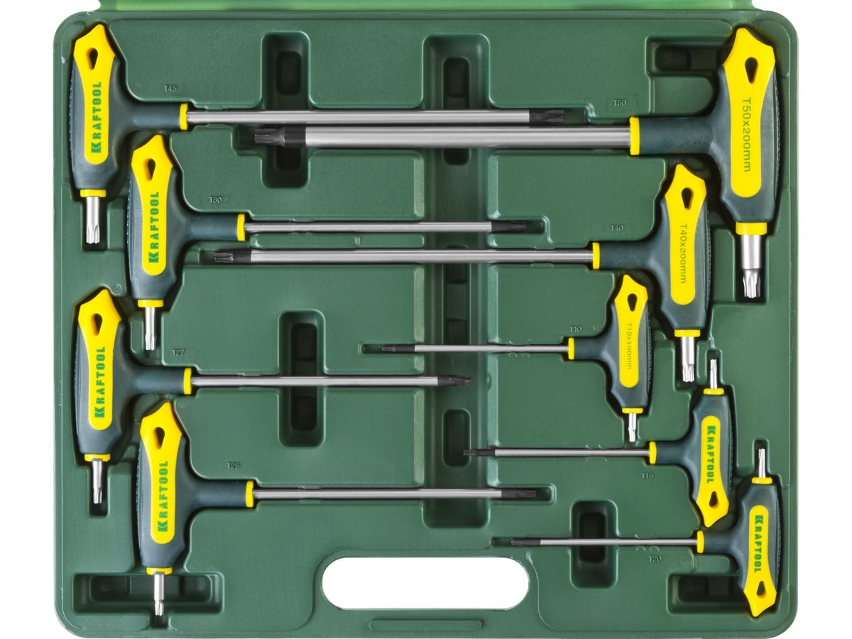 Набор Т-образных имбусовых ключей 9 предметов TX HOLE 10-50 Kraftool INDUSTRIE 27455-H9 фото
