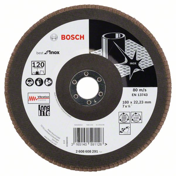 Лепестковый шлифкруг X581 Bosch Best for Inox 180 мм, 22.23, 120 фото