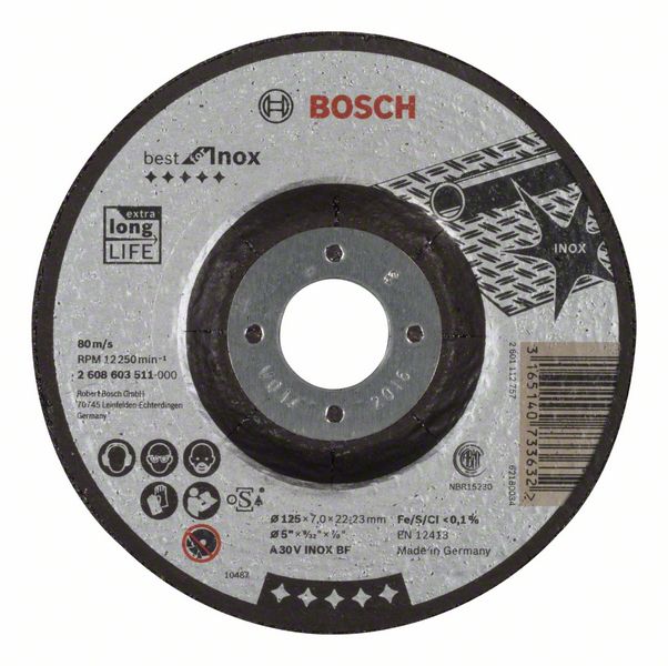 Обдирочный круг выпуклый Bosch Best for Inox A 30 V INOX BF, 125 мм, 7,0 мм фото