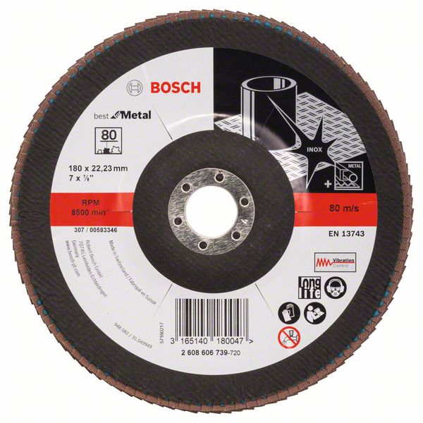 Лепестковый шлифкруг X571 Bosch Best for Metal 180 мм, 22.23 мм, 80 фото