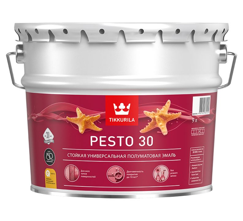 Эмаль алкидная PESTO 30 база С полуматовая 9л Tikkurila 058708 фото