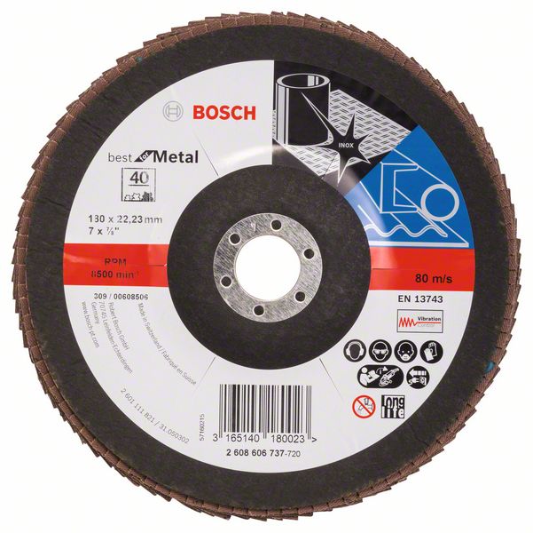 Лепестковый шлифкруг X571 Bosch Best for Metal 180 мм, 22.23 мм, 40 фото