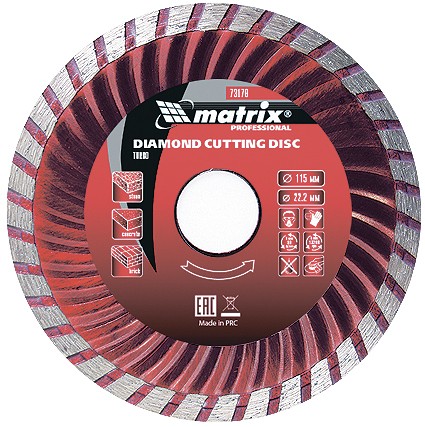 Диск алмазный отрезной Turbo 115 х 22.2 мм сухая резка Matrix Professional 73178 фото