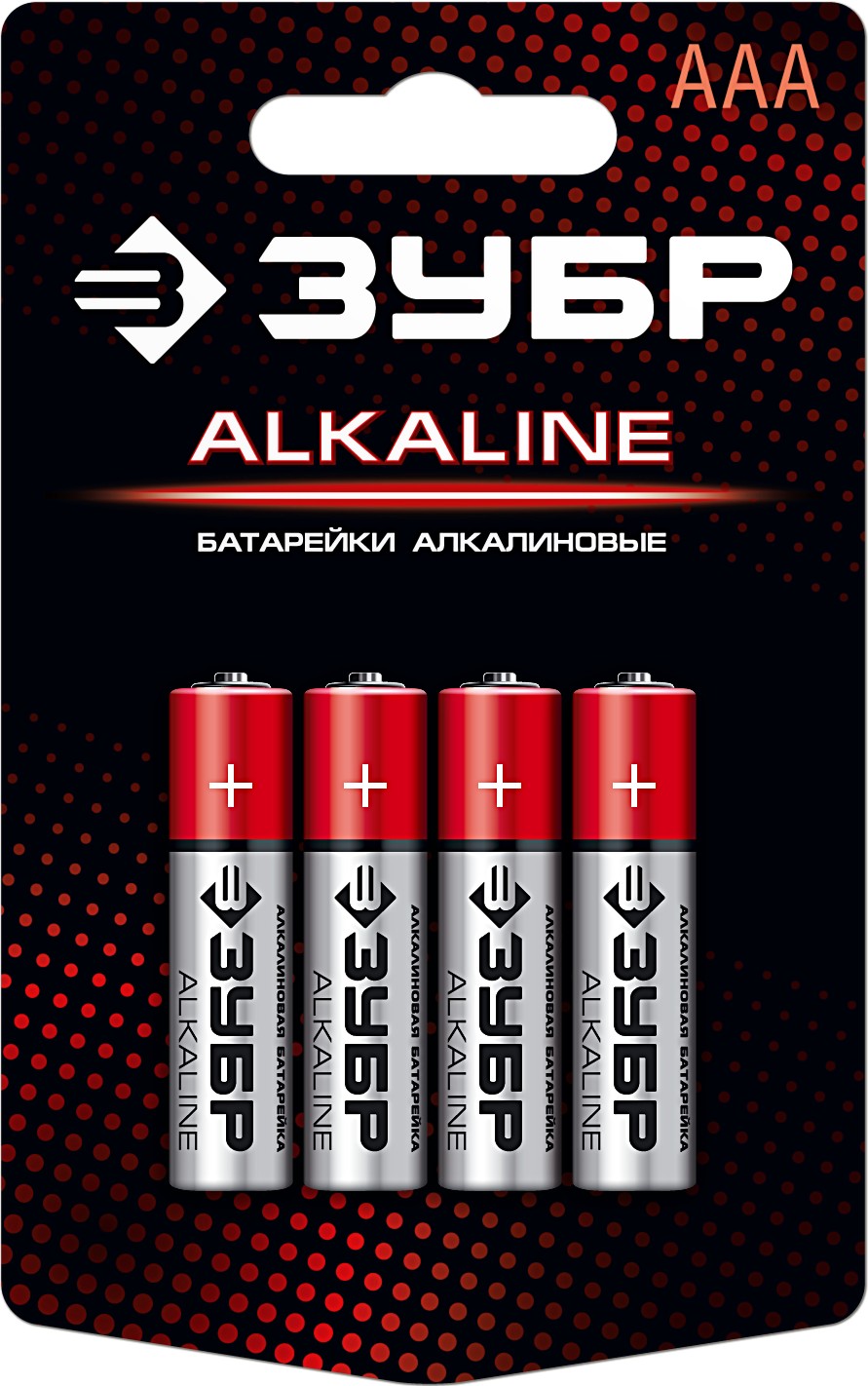 Батарейки ААА 4 шт Зубр ALCALINE 59221-4C фото
