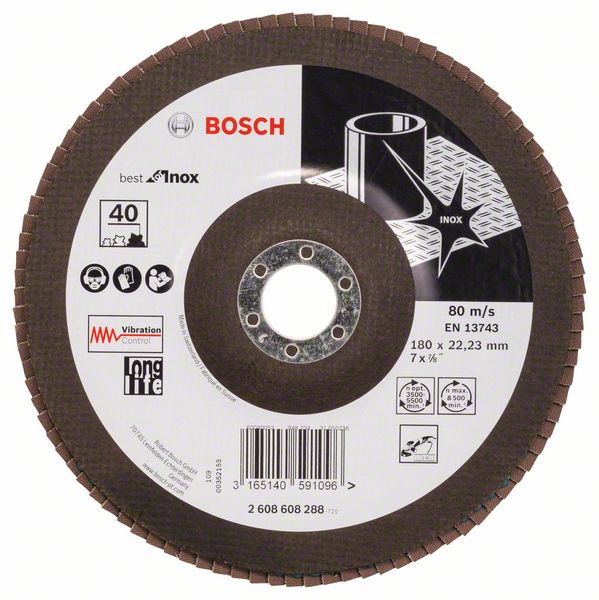 Лепестковый шлифкруг X581 Bosch Best for Inox 180 мм, 22.23, 40 фото