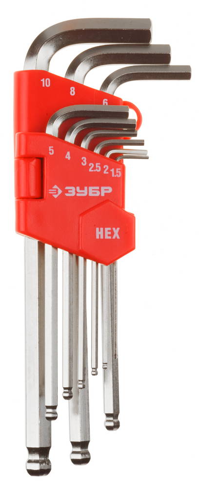 Набор удлиненных имбусовых ключей с шариком 9 предметов HEX 1.5-10 Зубр МАСТЕР27461-2_z02 фото