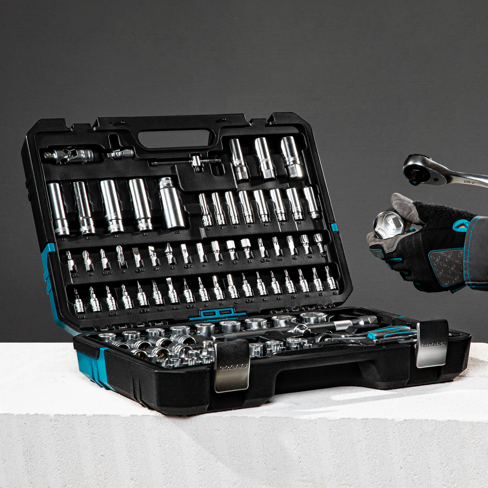 набор гросс 14157. набор торцевых головок, трещотка 120 зубьев, 12 предметов, 1/4". ключ с карданом для головок. набор gross 1 4. набор инструментов gross 1/4", 1/2", 82 пред.