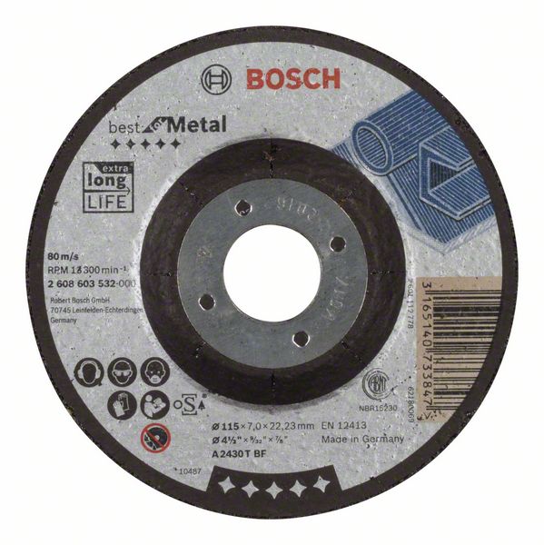 Обдирочный круг выпуклый Bosch Best for Metal A 2430 T BF, 115 мм, 7,0 мм фото
