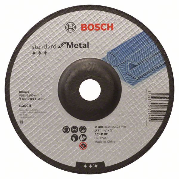 Обдирочный круг выпуклый Bosch Standard for Metal A 24 P BF, 180 мм, 22,23 мм, 6,0 мм фото