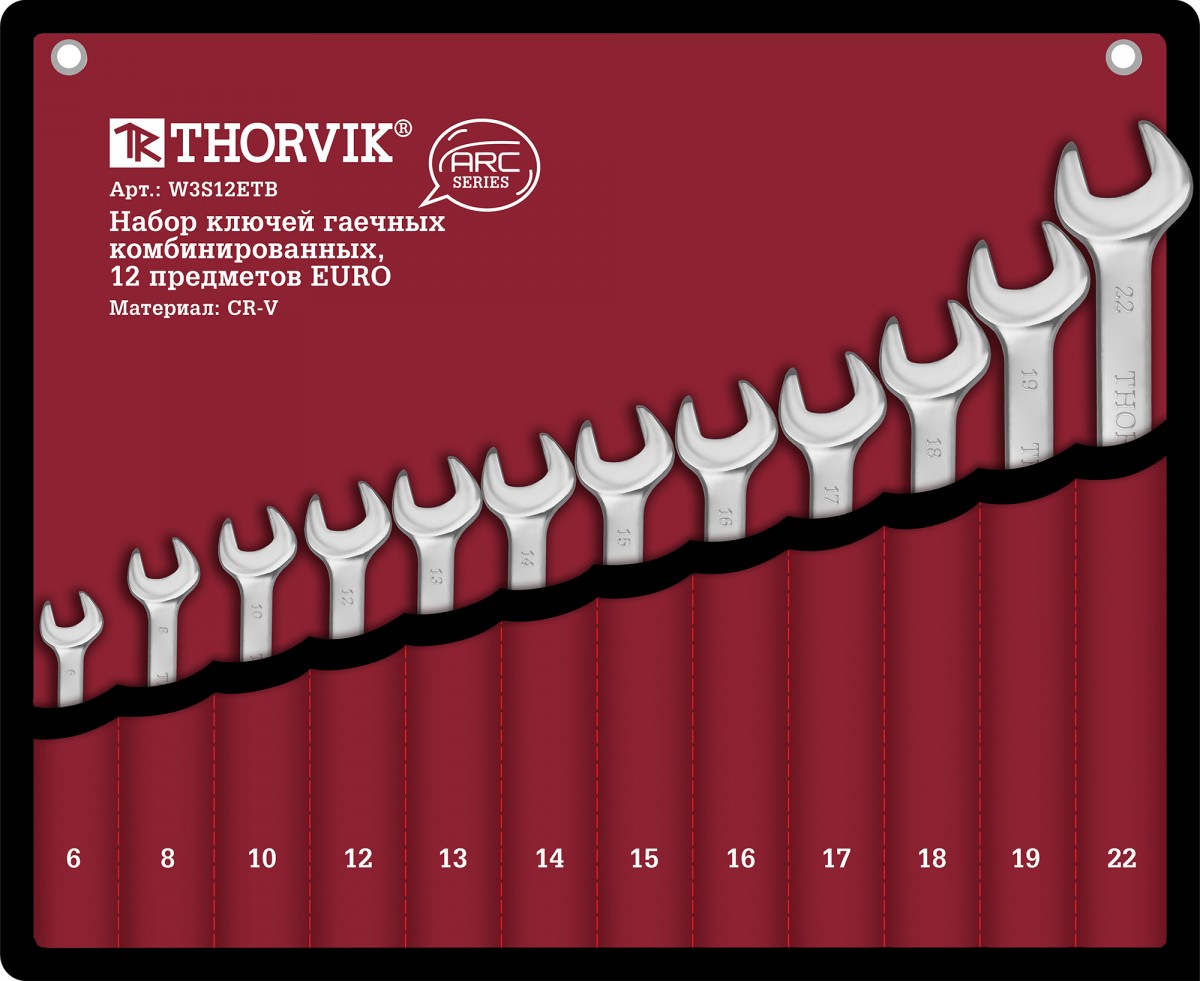 Набор комбинированных ключей 6-22 мм 12 предметов Thorvik W3S12ETB фото