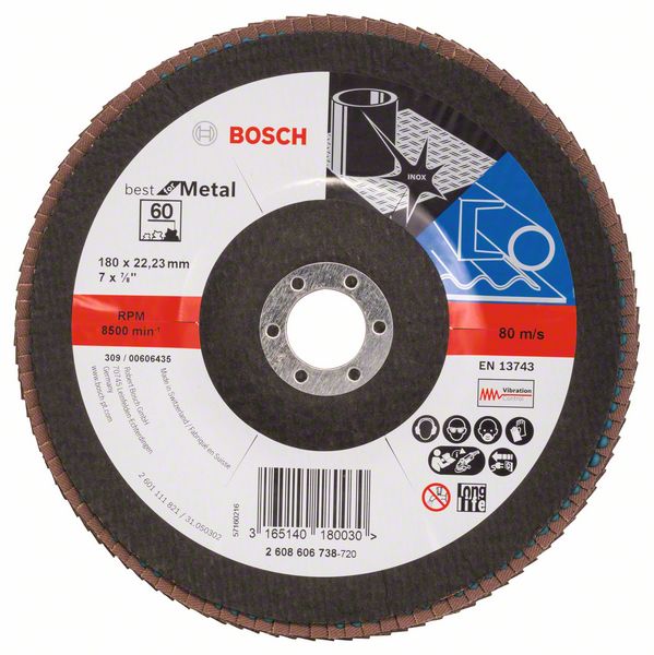 Лепестковый шлифкруг X571 Bosch Best for Metal 180 мм, 22.23 мм, 60 фото