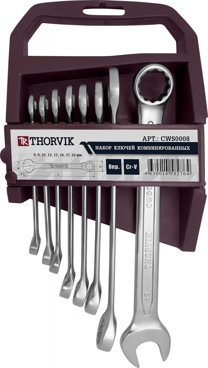 Набор комбинированных ключей 8-19 мм 8 предметов Thorvik CWS0008 фото