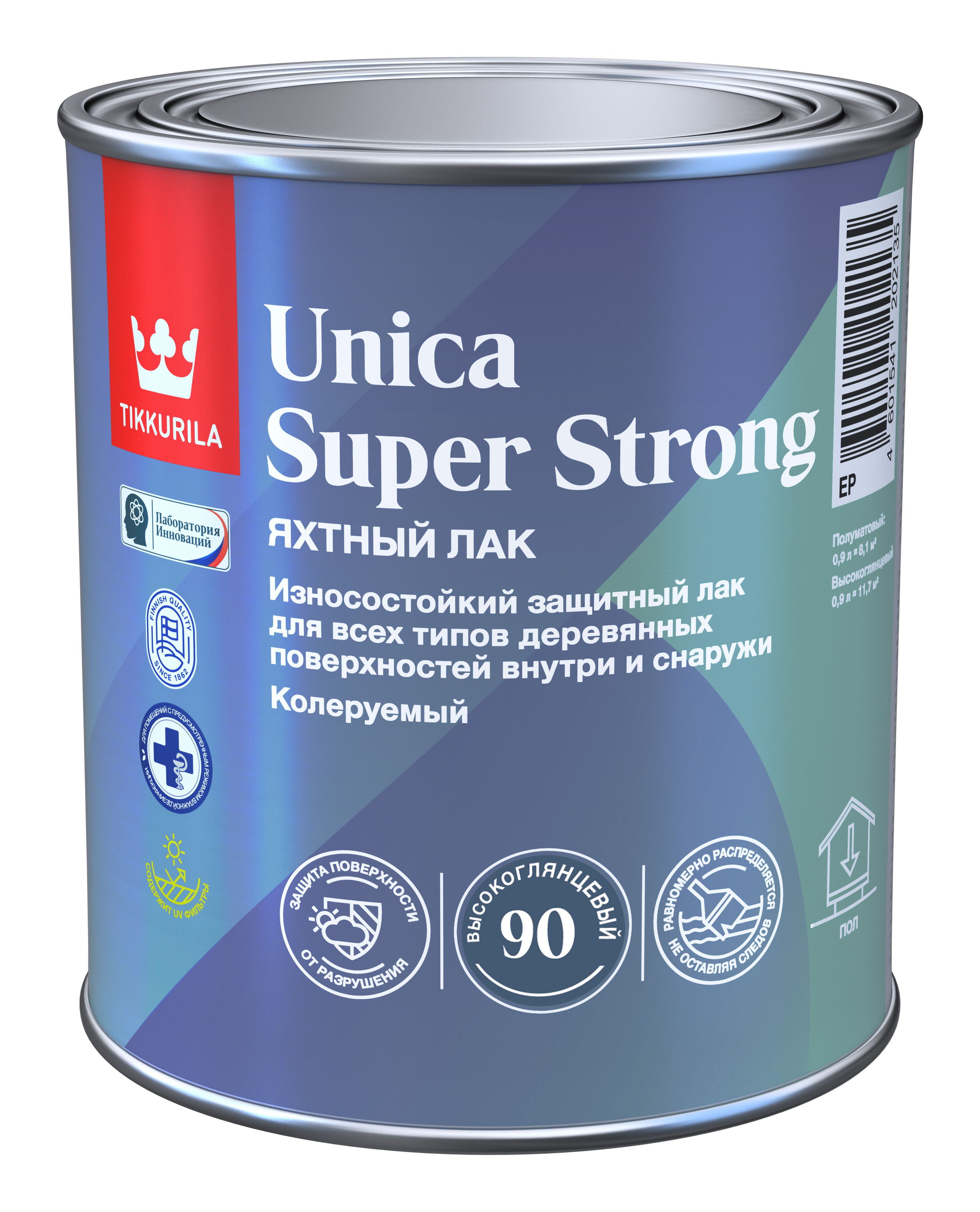 Лак яхтный UNICA SUPER STRONG EP высокоглянцевый 0.9л Tikkurila 024011 фото