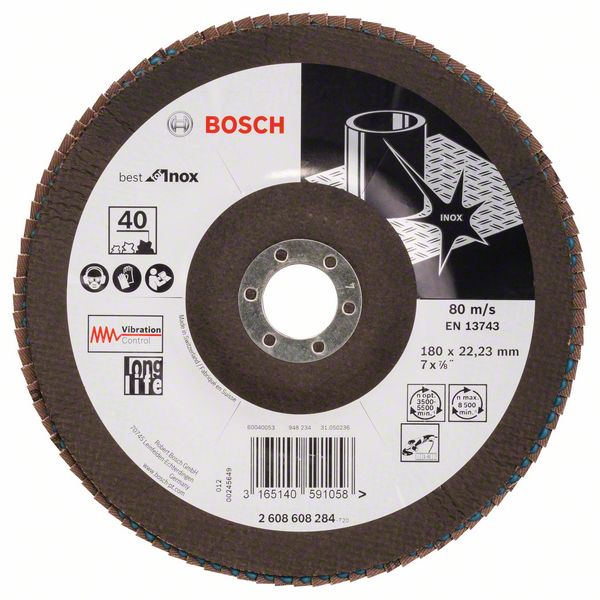 Лепестковый шлифкруг X581 Bosch Best for Inox 180 мм, 22.23, 40 фото